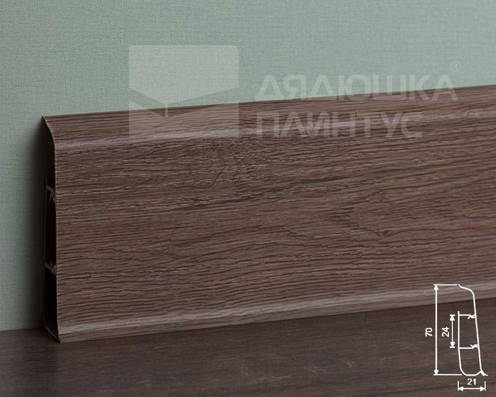 Плинтус ПВХ со съемной панелью Идеал Деконика 70 мм 205 Дуб капучино