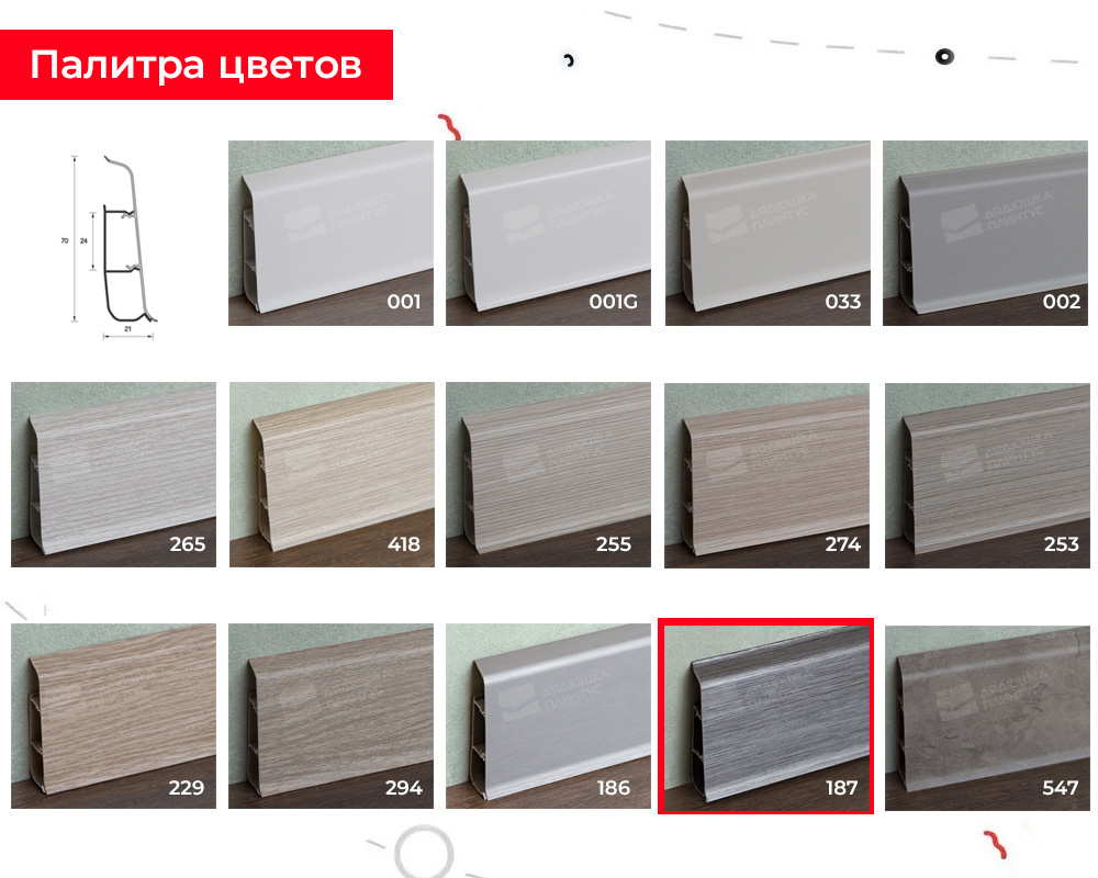 Плинтус ПВХ со съемной панелью Идеал Деконика 70 мм 187 Алюминий темный
