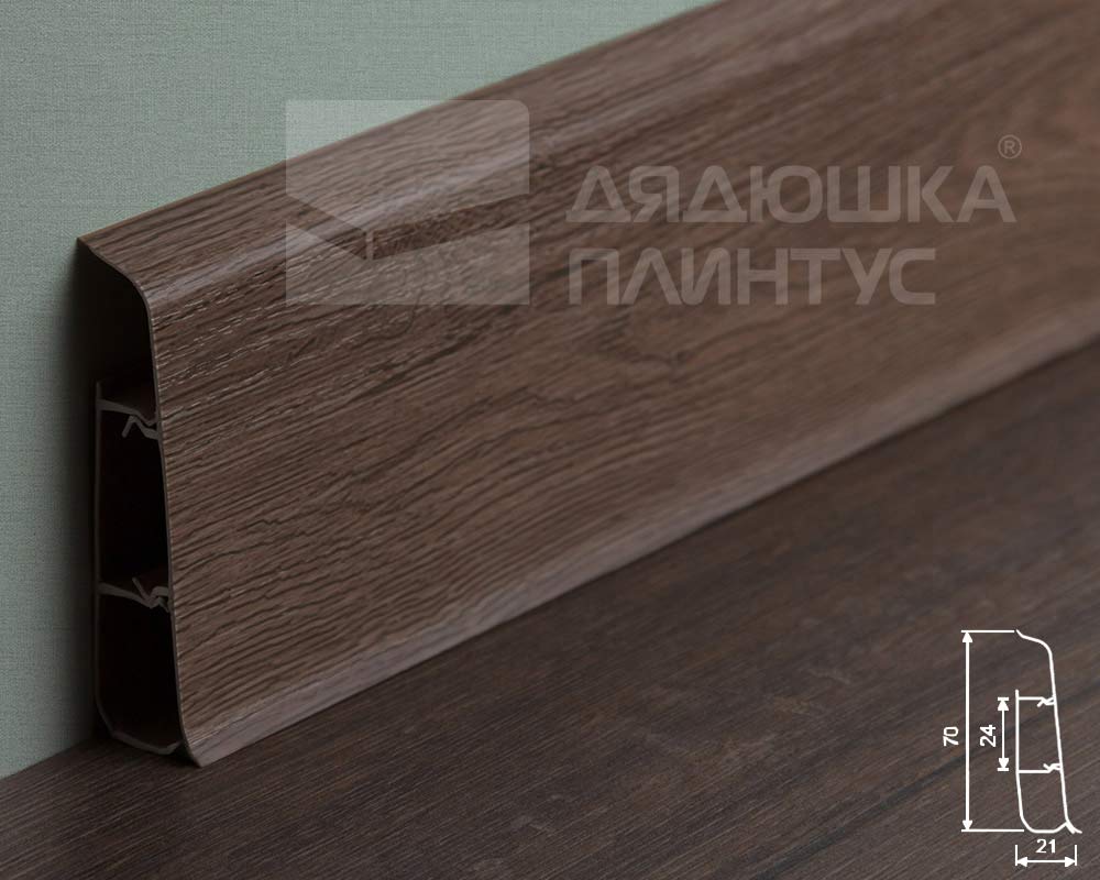 Плинтус ПВХ со съемной панелью Идеал Деконика 70 мм 205 Дуб капучино