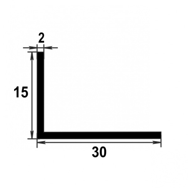 Уголок разнополочный 30х15 мм Уп 19.2000.501л Серебро. Цена за 5 штук.